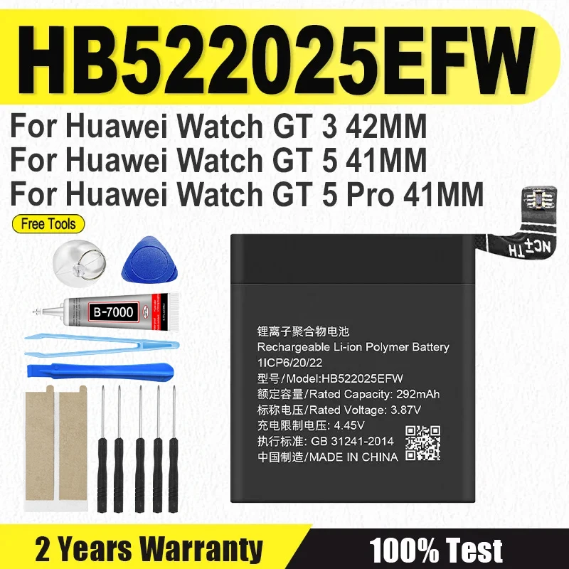 Nueva batería de repuesto HB522026EFW para reloj Huawei GT 3 42MM GT5 41mm GT5 PRO 41mm Watch GT3 + herramientas gratuitas