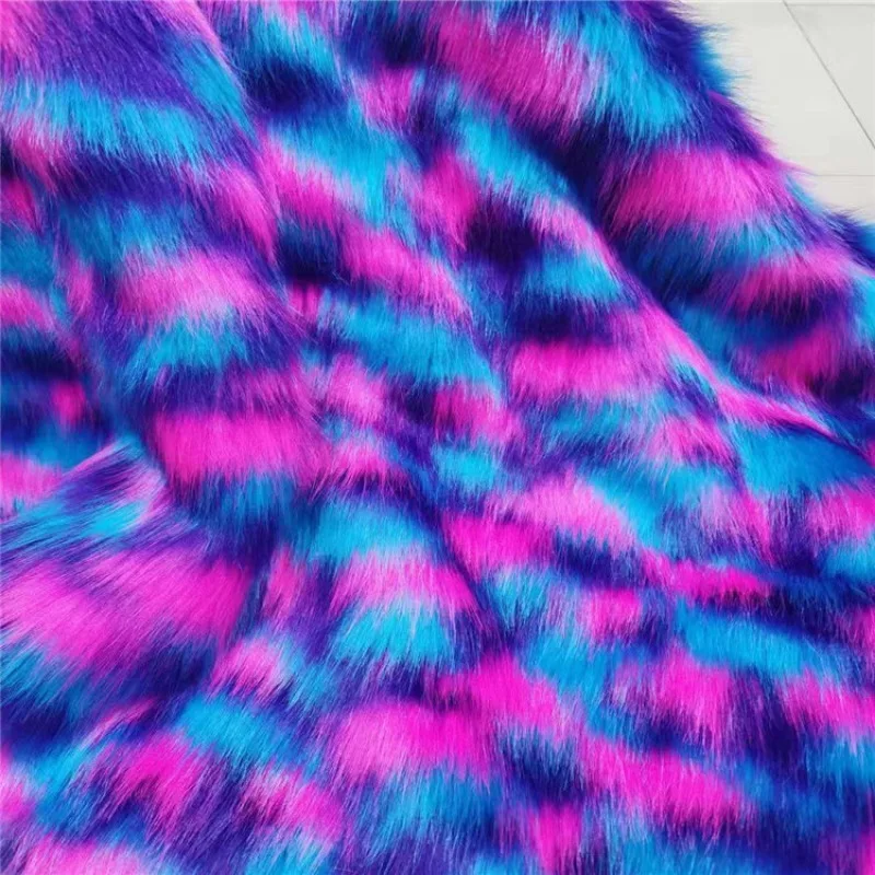 High Gram Multi Tone Blue Purple Pink Faux Fur Fabric Coat Hats Costumes Beanies Shawl  Scarf Leg Warmers Plushies Fur 50x180cm