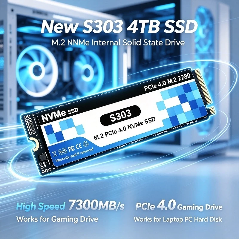 S303 500GB-4TB SSD M.2 NVMe Internal Solid State Drive High Speed 7300MB/s PCIe 4.0 Gaming Drive Works for Laptop PC Hard Disk
