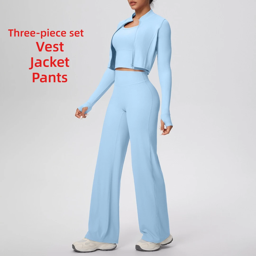 

Женская спортивная одежда с высокой талией, спортивный жилет с подтяжкой бедер, брюки, куртка на молнии, комплект из трех предметов, одежда для бега, тренировки, комплект для йоги в тренажерном зале