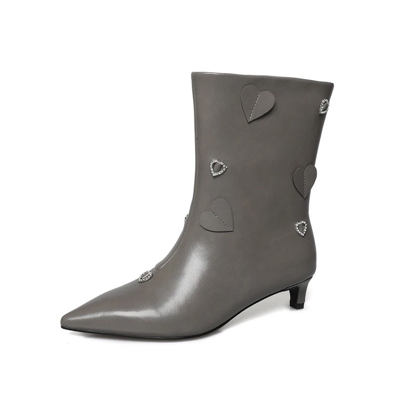 Botines de tacón alto de piel de diseñador para mujer, botines cortos casuales color café con punta puntiaguda, botas Chelsea de invierno para fiesta estilo cowboy para mujer