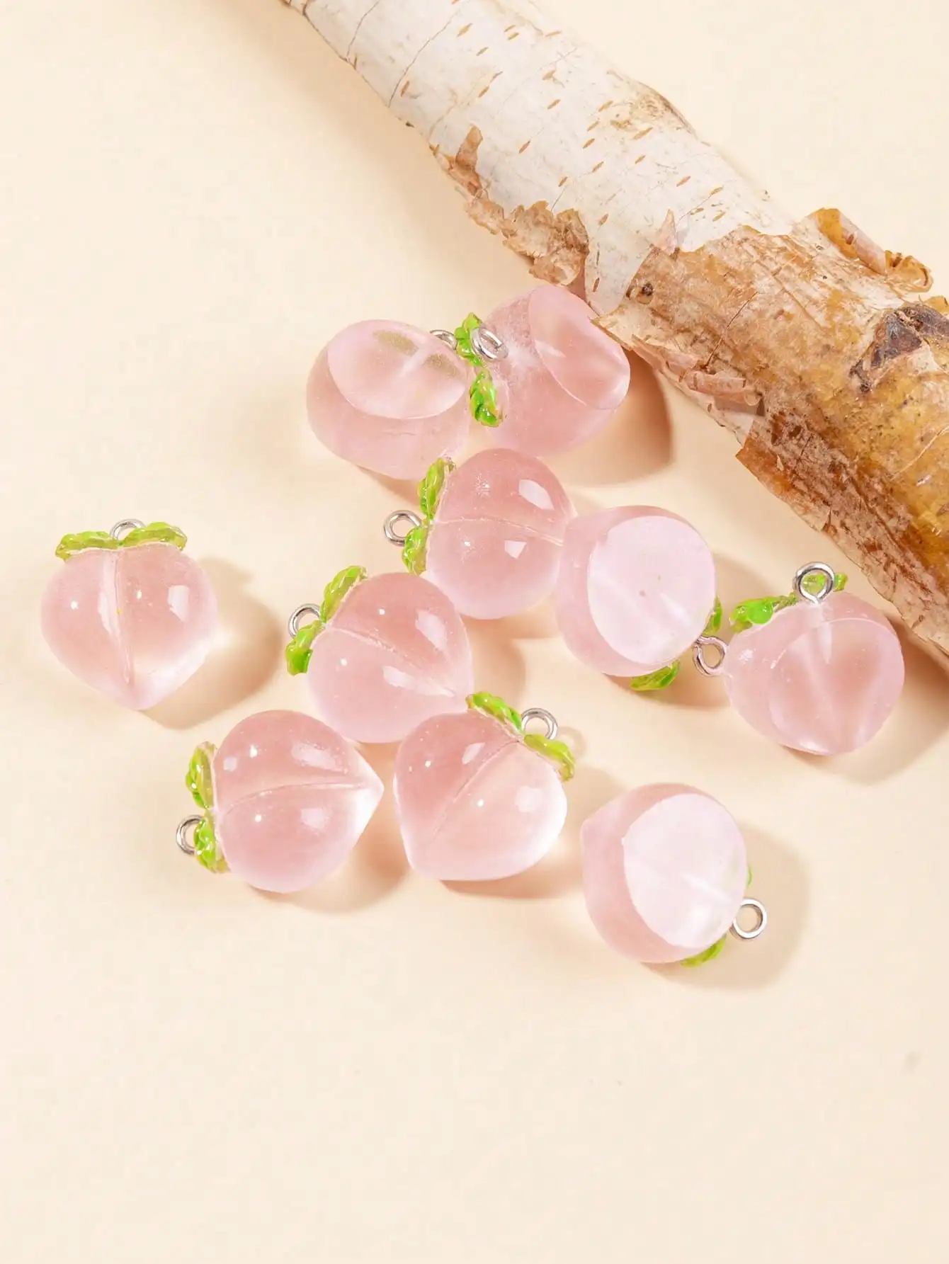10pcs Pink Transparent Peach Pendants DIY Earrings Necklace Sweater Chain Pendants Hair Ties Hair Accessories Materials Accessor
