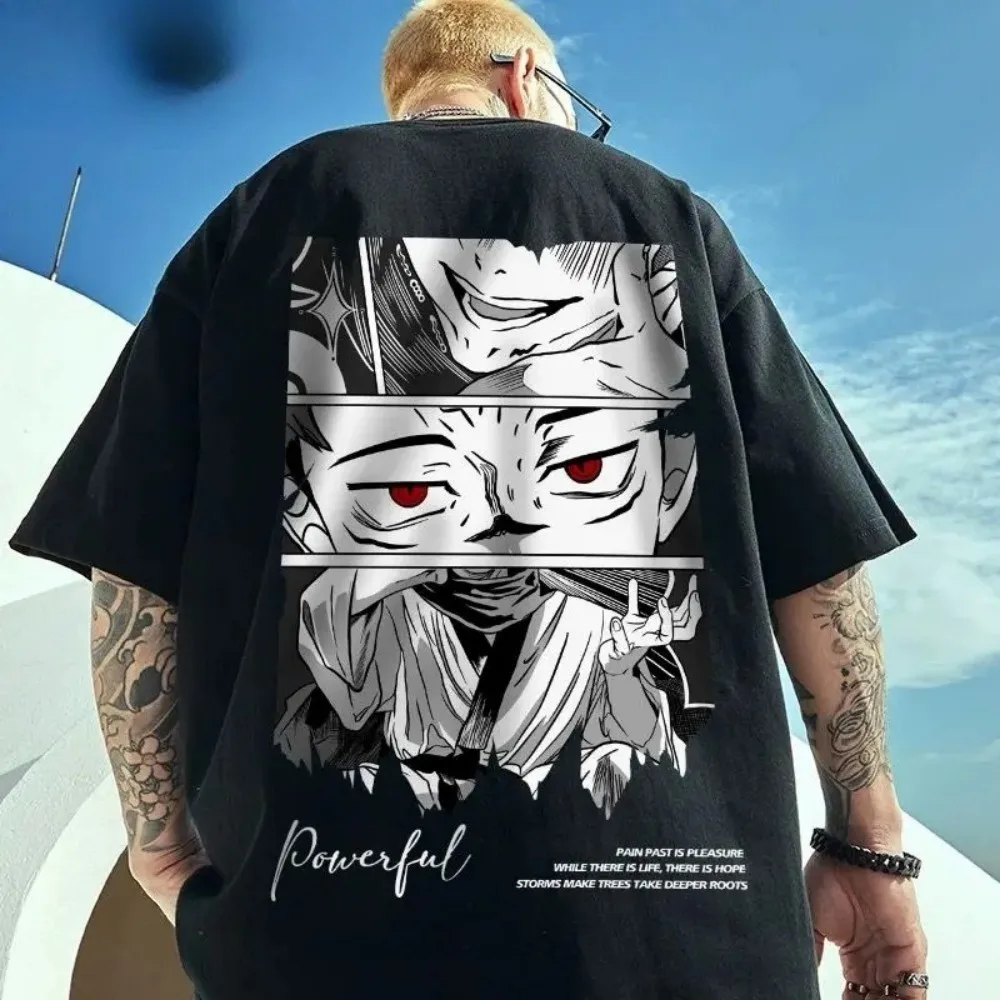 Trendy men's summer cartoon printed polyester breathable round neck T-shirt outdoor urban street versatile top