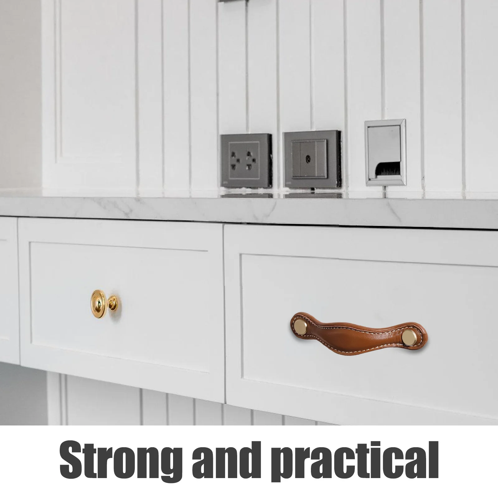

2Pcs Faux Drawer Pulls Soft PU Cabinet Handles Durable Modern Replacement Hardware for Kitchen Bedroom Furniture