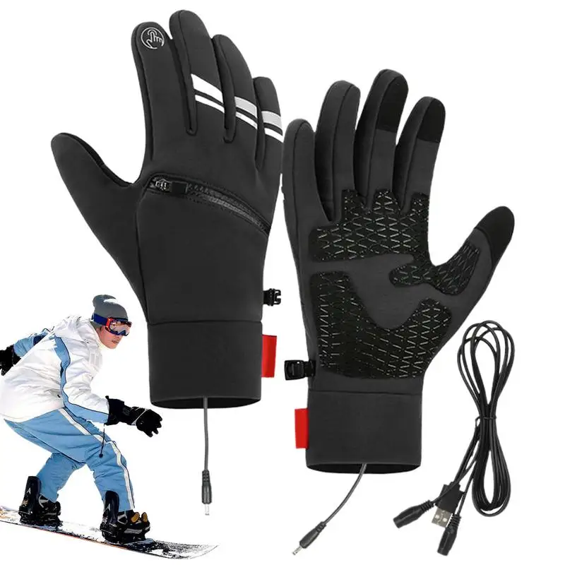 

USB Skiing Heated Gloves Winter Hand Warmer Touchscreen Bike Cycling Gloves Waterproof Windproof Heated Snowboarding Gloves