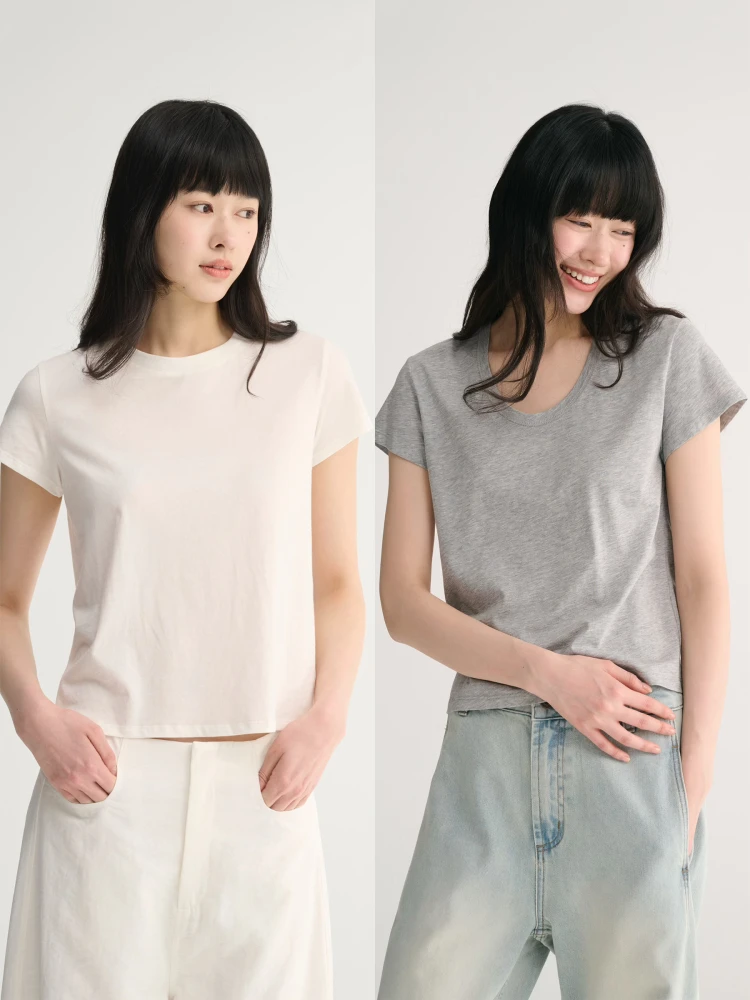 

Maison Cecile Basic Four-Color Wool Blend Silk Soft Skin-Friendly round Ne U-Ne T-irt Women's Casual Sle Slim Fit Pur...