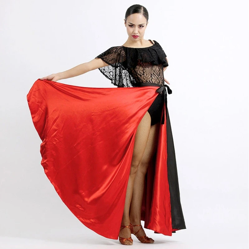 

Юбка для латиноамериканских танцев, испанский танец в стиле коридас, профессиональная длинная юбка для сальмы и танго, красная, черная, двусторонняя