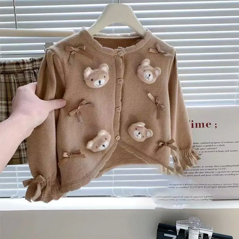 

Kids Girls Sweaters Baby Girl Floral Pattern Knitted Cardigan Autumn Winter Hairball Cotton Tops Children's Coat Clothes 1-6Year