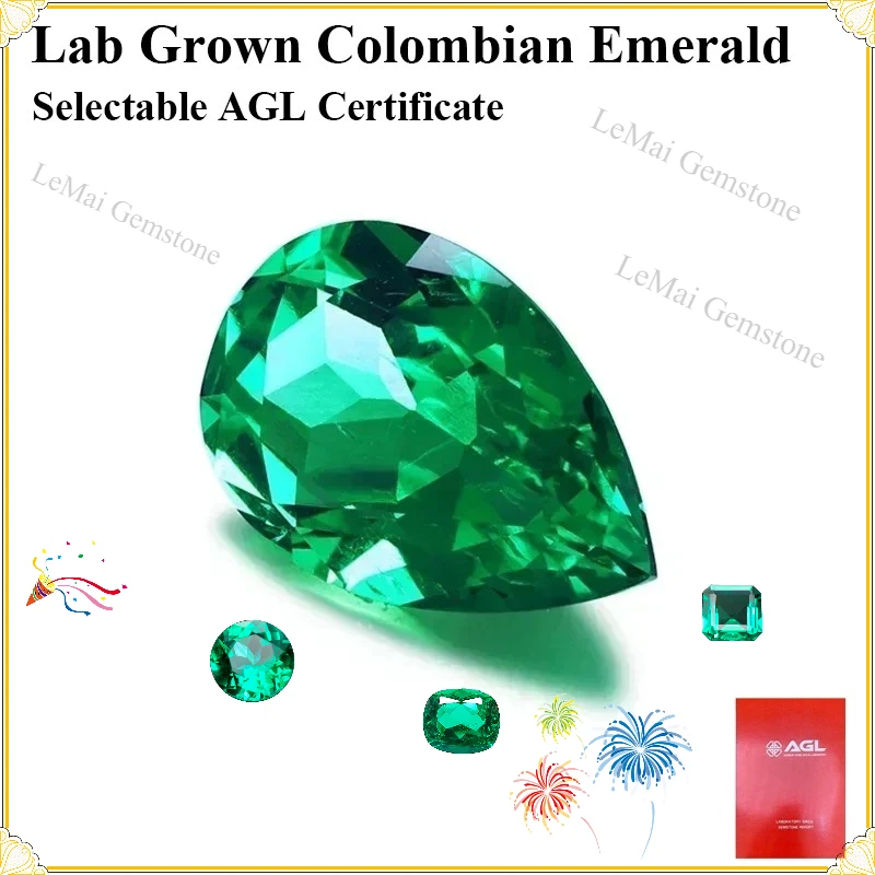 

Lab Grown Colombia Emerald Pear Cut Top Gemstone for DIy Charms Jewelry Making Selectable AGL Certificate
