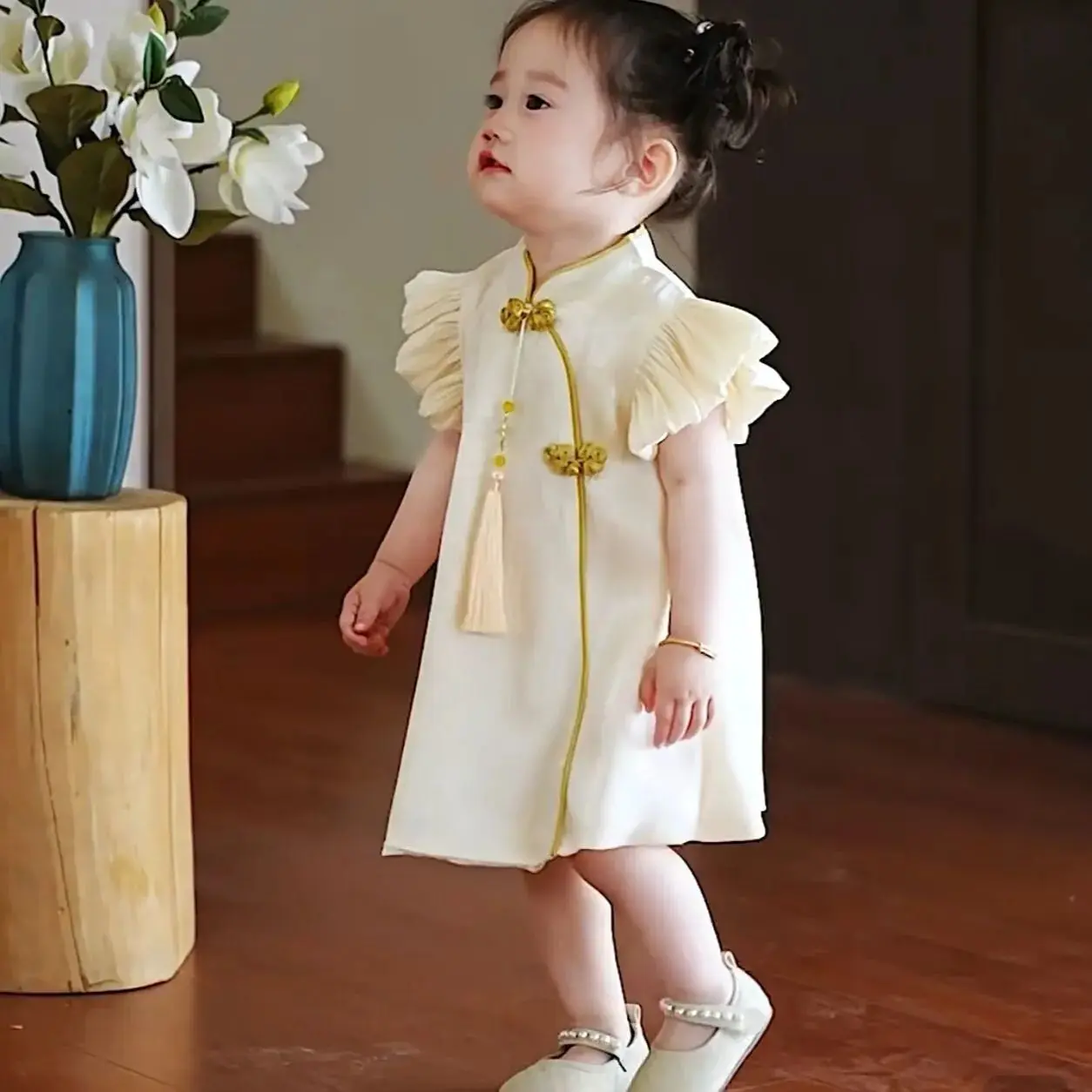 

Chinese style Hanfu children's summer dress 2025 new girls' sweet floral cheongsam dress dress