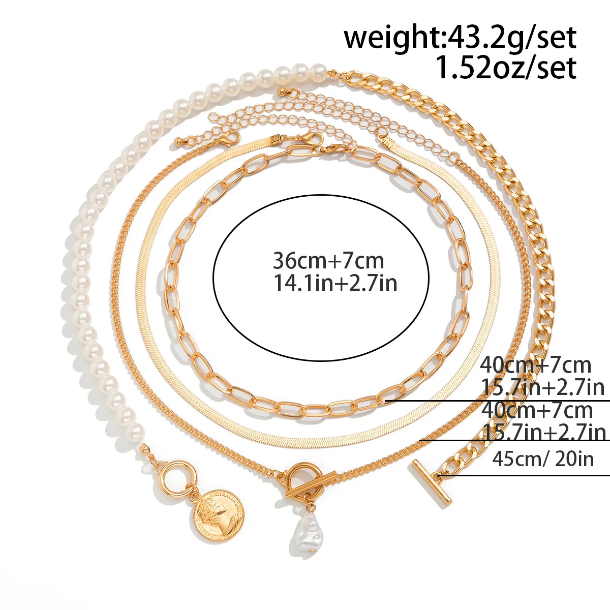 Boho Round Portrait Imitation Pearl Pendant Necklace 2025 Women's Multi Layer Gold Metal Snake Chain Girls Fashion Jewelry