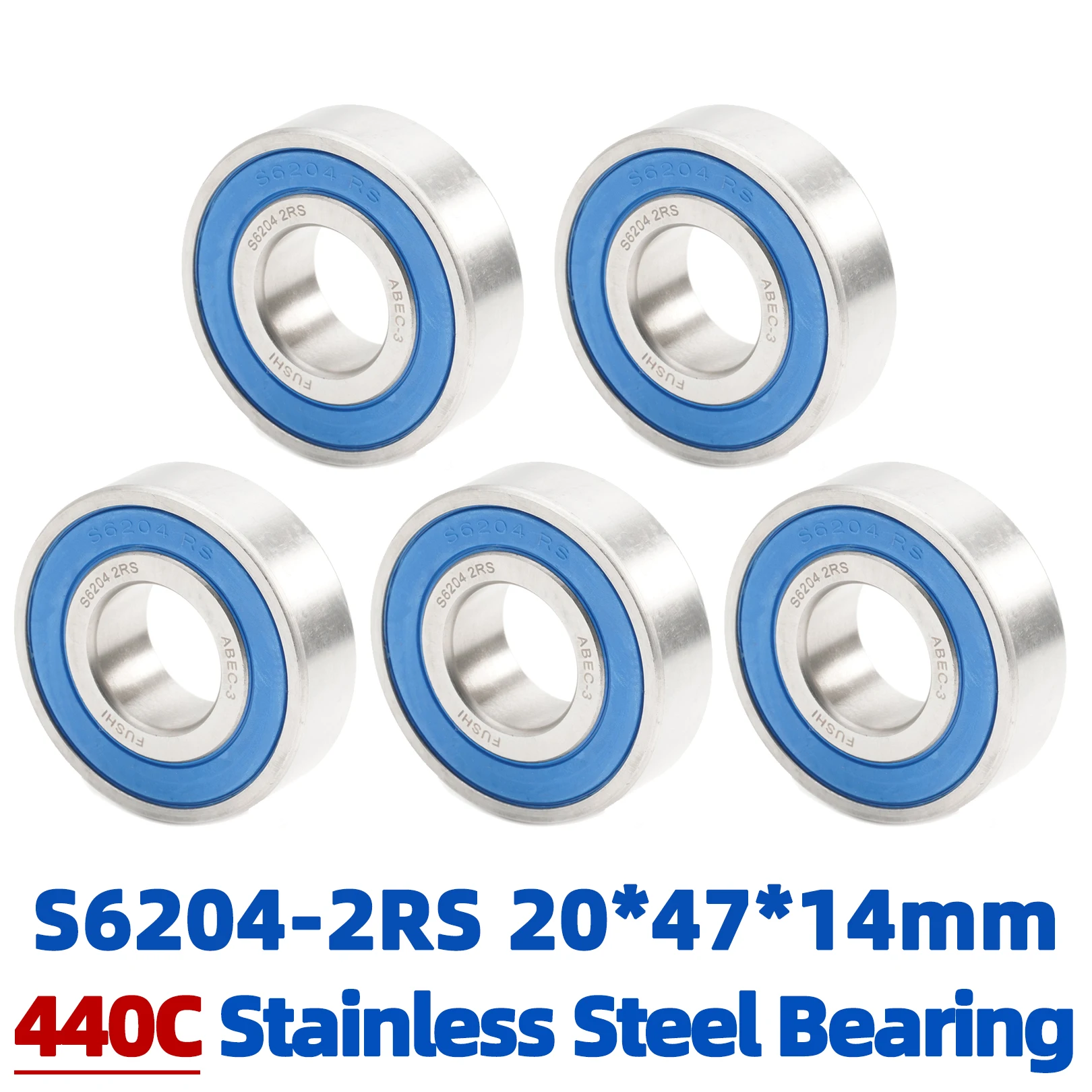 

S6204RS Bearing 20*47*14 mm ( 5 PCS ) ABEC-3 440C Stainless Steel S 6204RS Ball Bearings 6204 Stainless Steel Ball Bearing