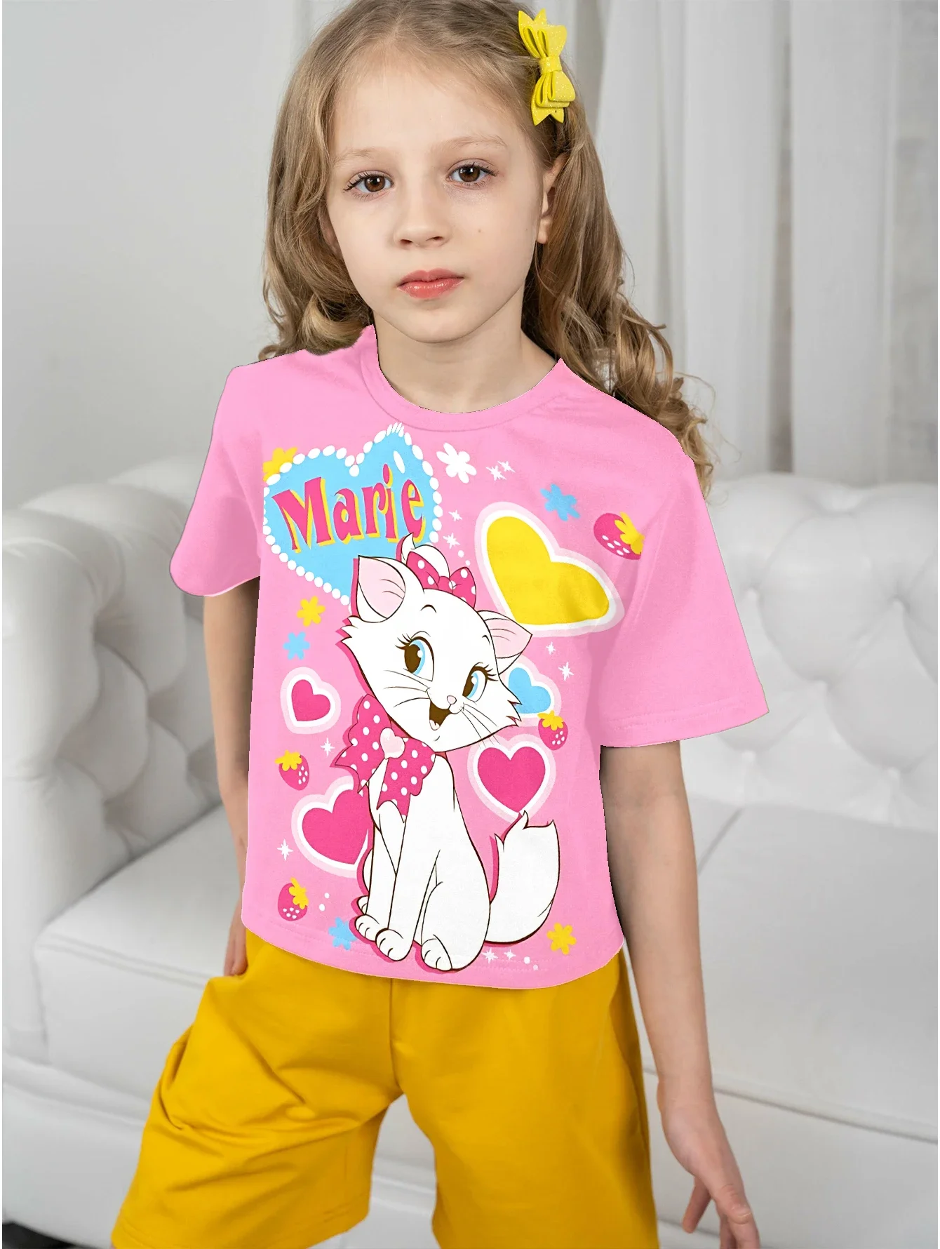 

Розовая детская одежда Disney Cat Marie с 3D принтом для детей от 5 до 14 лет, мужская уличная одежда для детей, футболка для мальчиков и девочек, верхние рубашки
