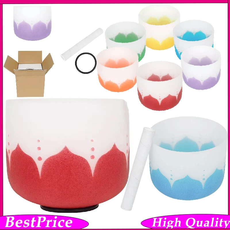 8 Inch Color Crystal Singing Bowl Frosted Quartz Crystal Singing Bowl for Sound Healing Meditation Yoga with Free Mallet