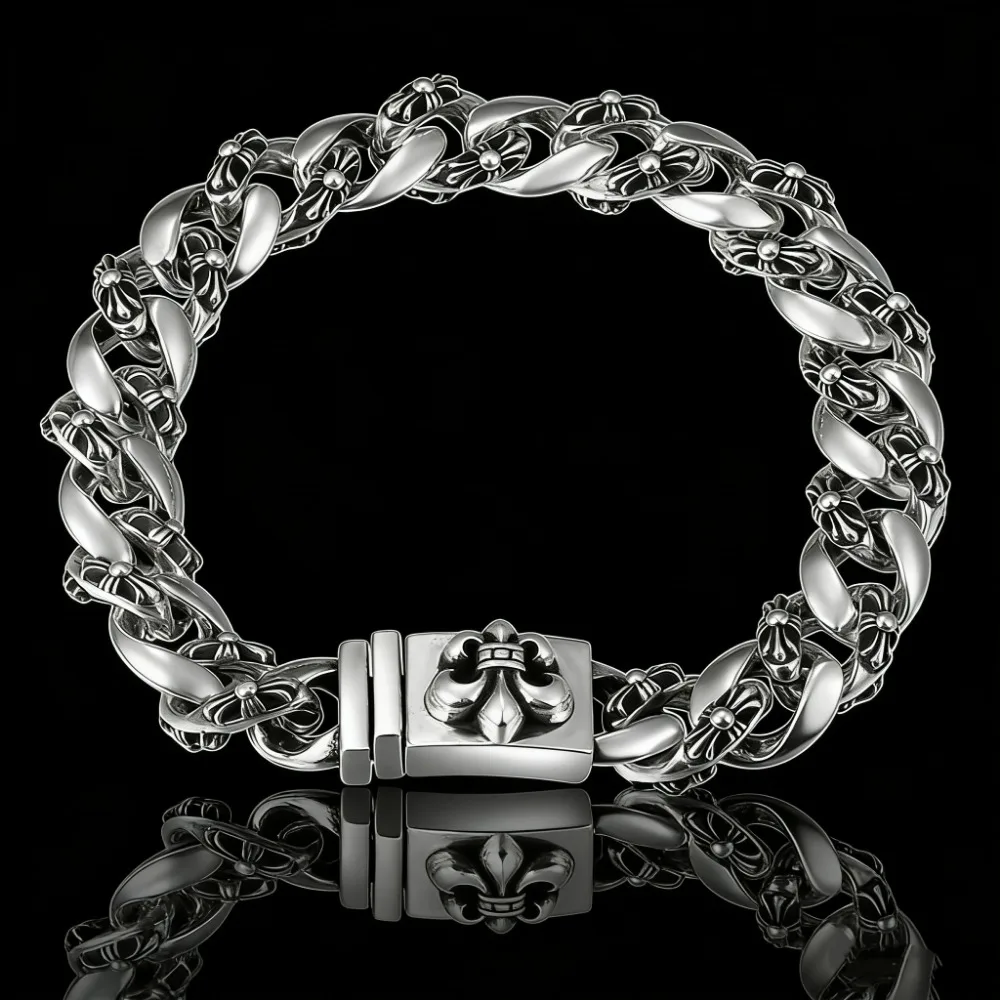 

Новый браслет из серебра S925 пробы в стиле хип-хоп и панк, модный, универсальный, ретро, с цветочным узором, в подарок