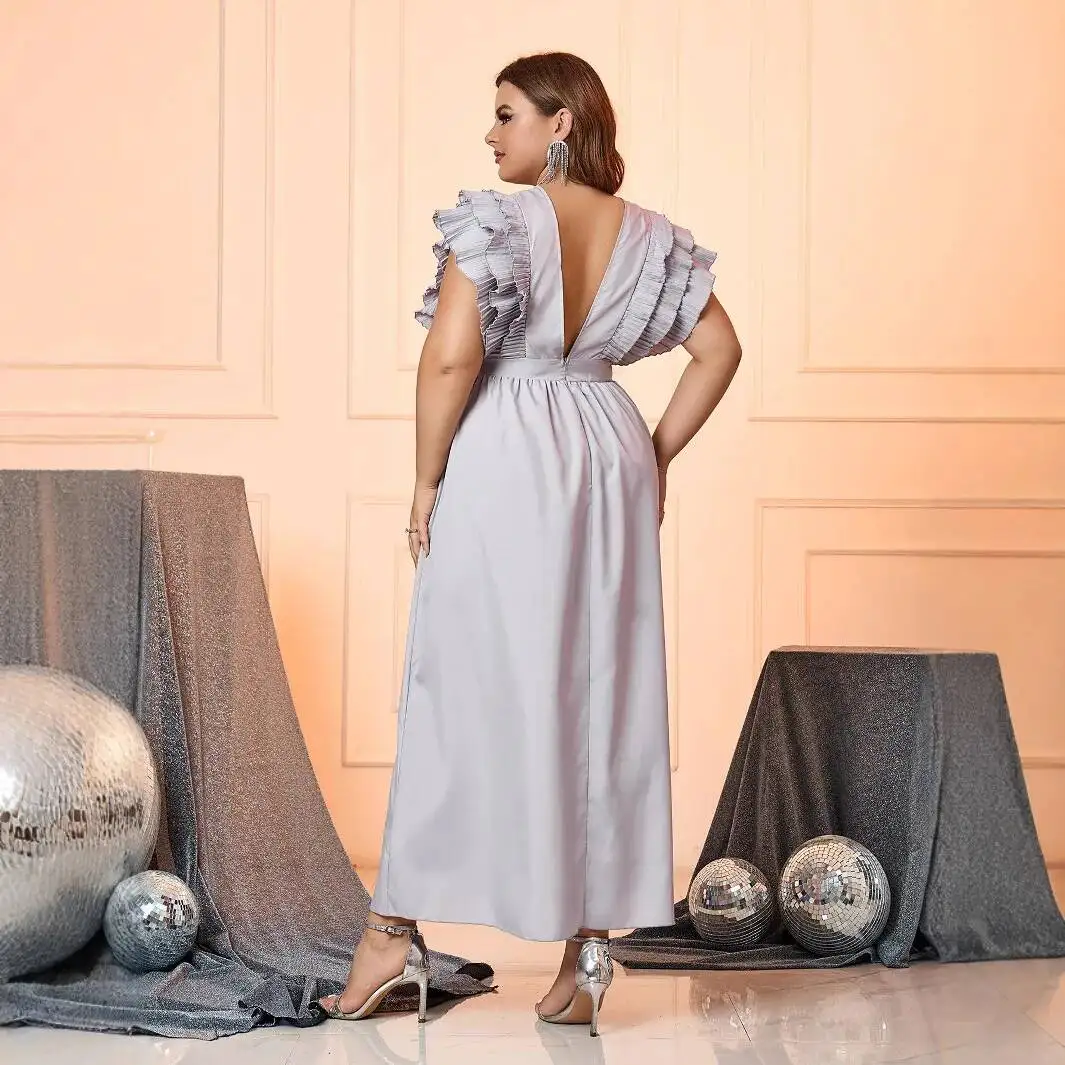 

Женское летнее платье большого размера, вечернее платье, длинное черное платье с V-образным вырезом и волнистым краем, элегантное летнее повседневное платье в стиле Y2K