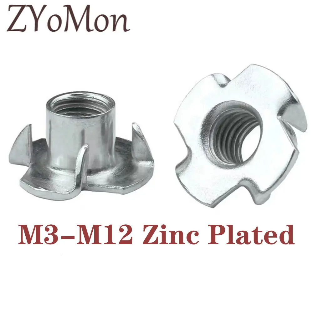 5 /10 PCS M3 M4 M5 M6 M8 M10 M12 Zinc Plated Four Claws Nut Speaker T-nut Blind Pronged Insert Tee Nut Furniture Hardware