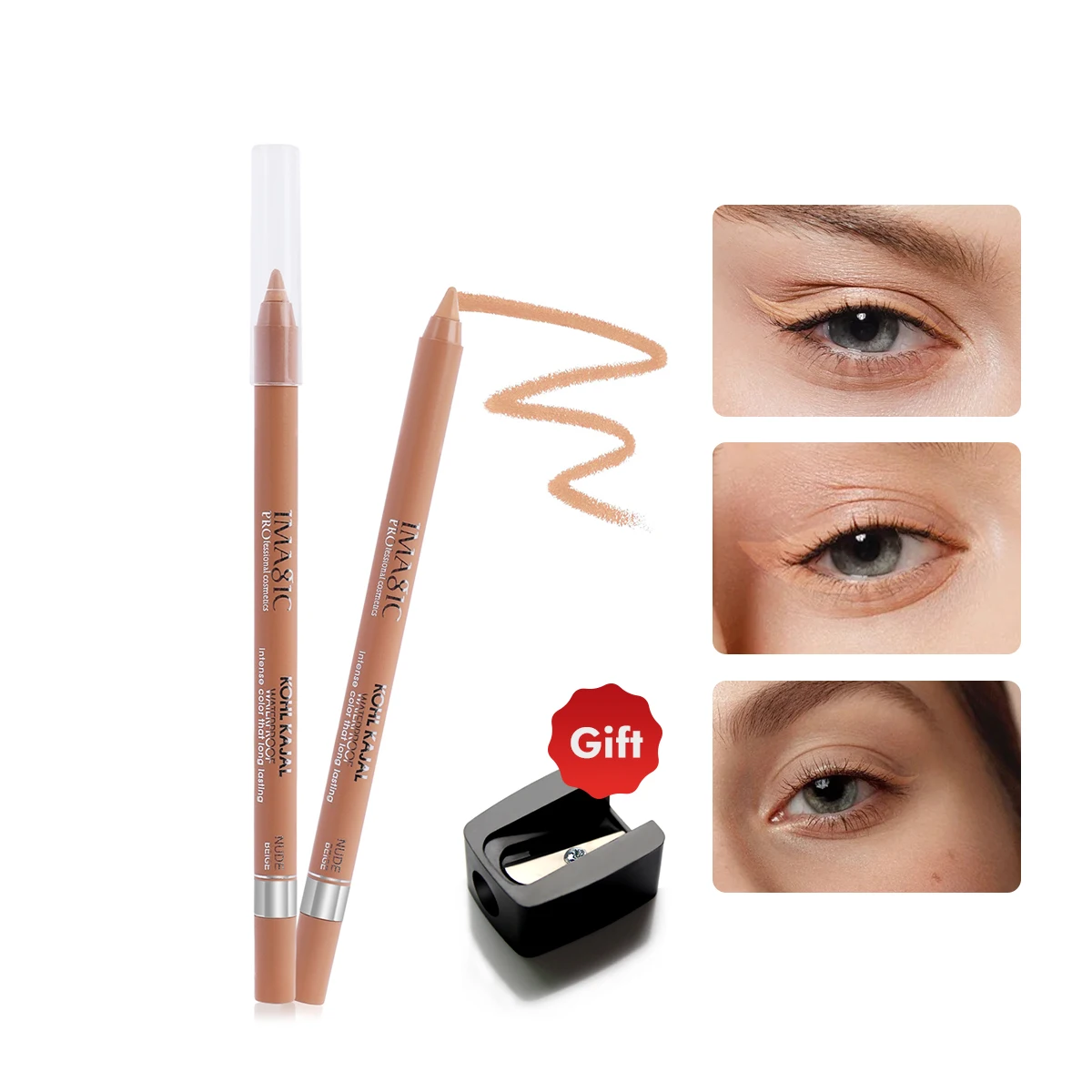 Eyeliner IMAGIC con matita, colore nero/bianco/nude, temperamatite, eyeliner a lunga durata, trucco occhi in gel impermeabile._voghion.com