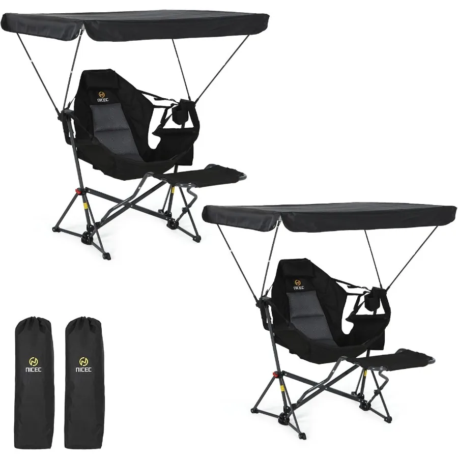 

Портативное кресло-гамак с навесом и подставкой для ног для отдыха на открытом воздухе, складной поворотный стул-зонтик с регулируемым тени