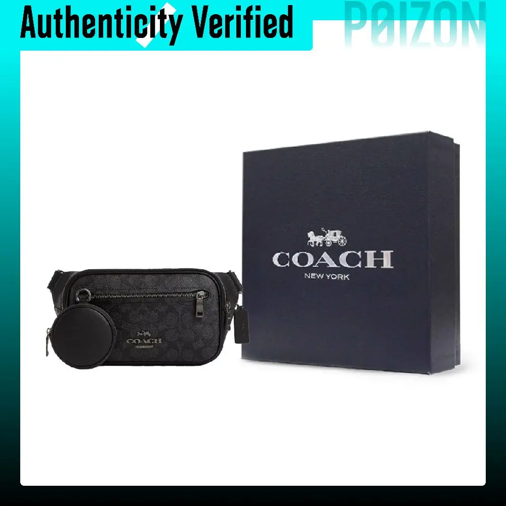 COACH Elias Coated Canvas Fanny Pack Large Men's Black CZ400-QBMI5