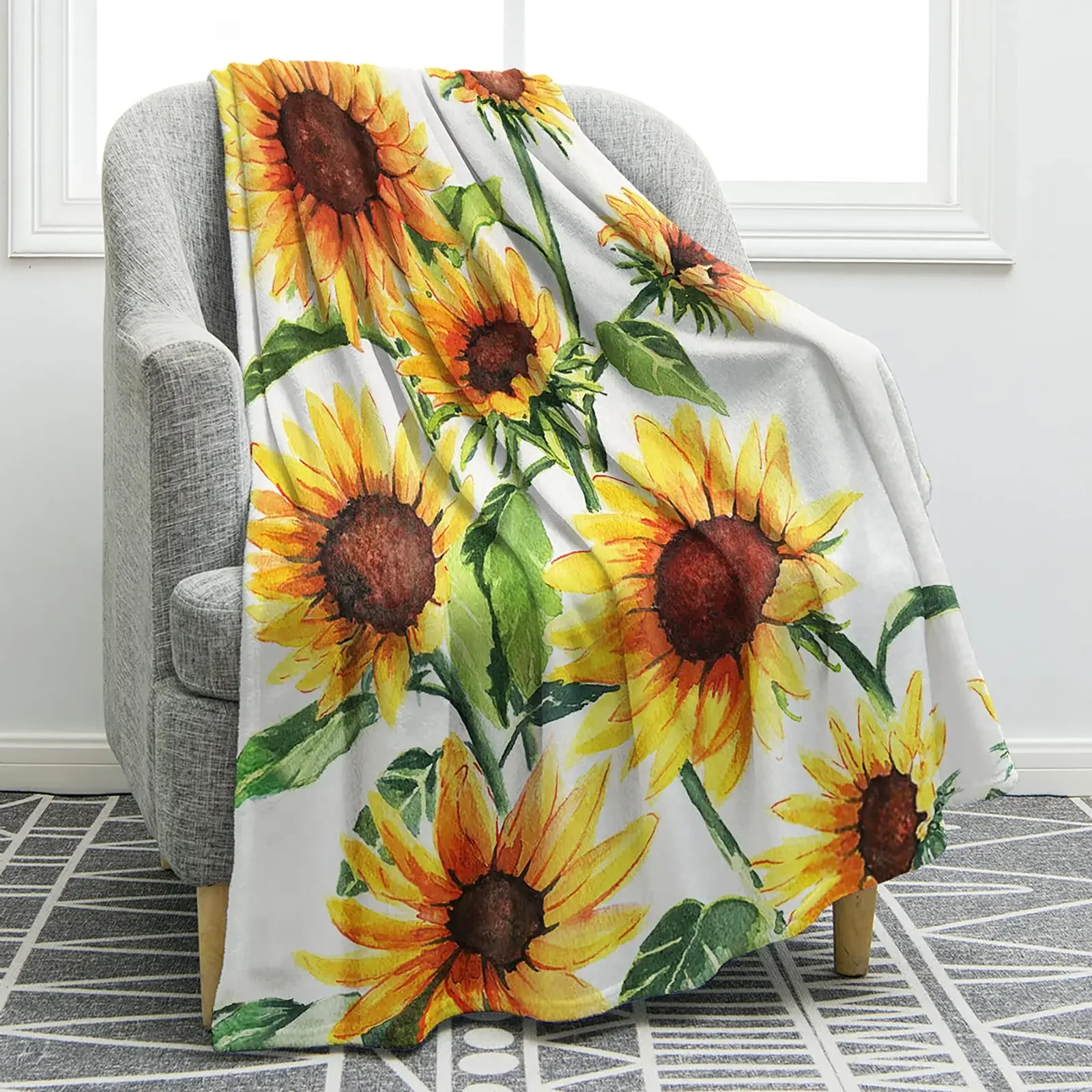 Sunflower Flannel Throw Blanket Super Soft Warm Lightweight for Women Kids Birthday Christmas Gifts , Living Room Sofa Decor