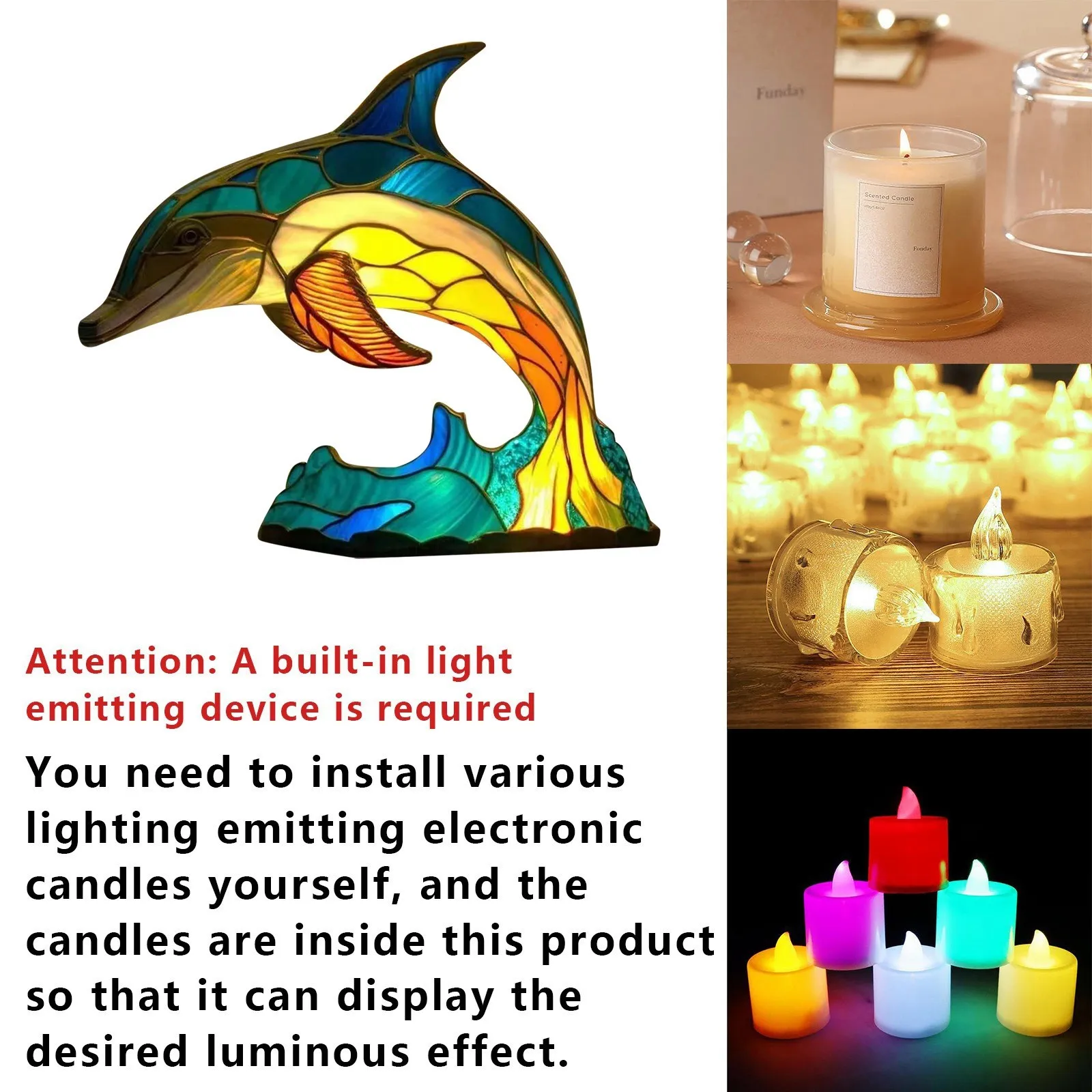 Dolphin Figurine Built In Electronic String Light Animal Table Lamp Resin Sculpture Desktop Ornament For Home Office Decoration