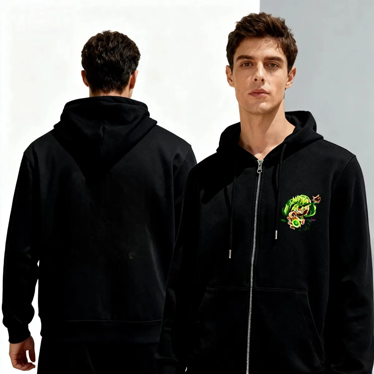 Dragon Ball 2025 Bandai Black Casual Hoodie Jaket Zip Up Katun Pria dengan Grafis Hangat Berlapis untuk Perjalanan Liburan Akhir Pekan.