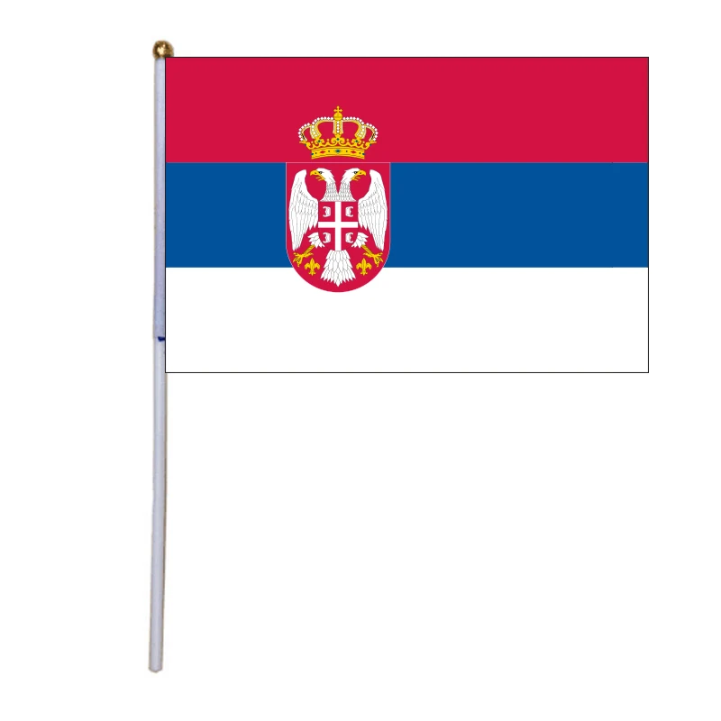 

Free Shipping New 100pcs 14 * 21cm Serbia Hand Flag Promotion Wholesale Small Serbia Hand Waving National Flag