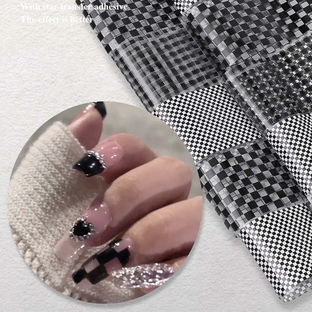 Black Lattice Maniküre Schwarz Weiß Lattice Schachbrett Nagelaufkleber Nail Art Dekorationen Nail Art Aufkleber Nagelfolien