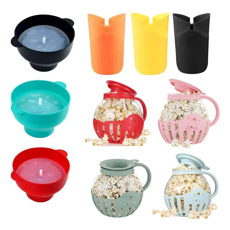 Popper de palomitas de maíz de vidrio para microondas con tapa de silicona, tazón de palomitas de maíz plegable con temperatura segura