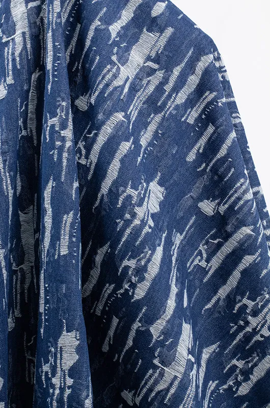 Blue Distressed Jacquard Denim Designer Fabric with Thick Reworked Surface for Handmade Bag Projects and Boutique Clothing Lines