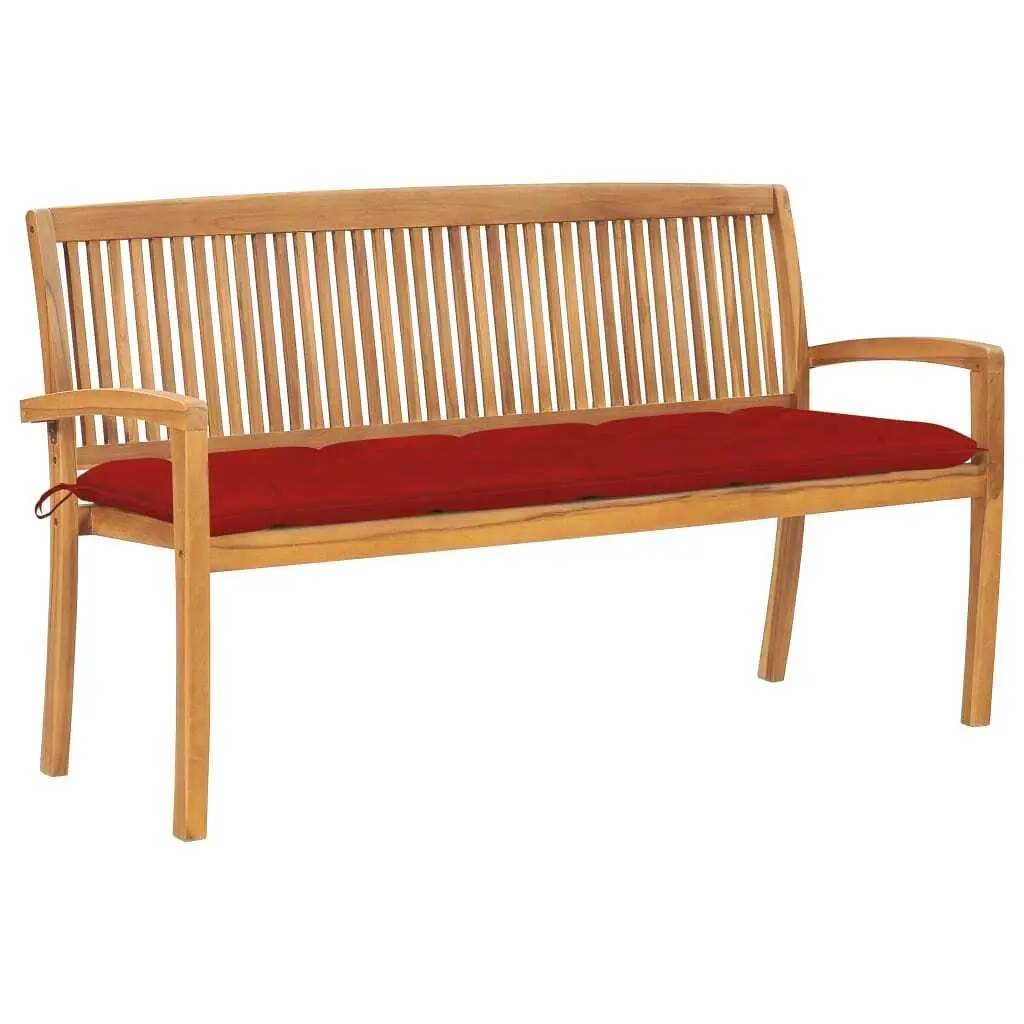 Teak Wood Stacking Patio Bench with Cushion - 62.6 Stylish & Durable Outdoor Seating