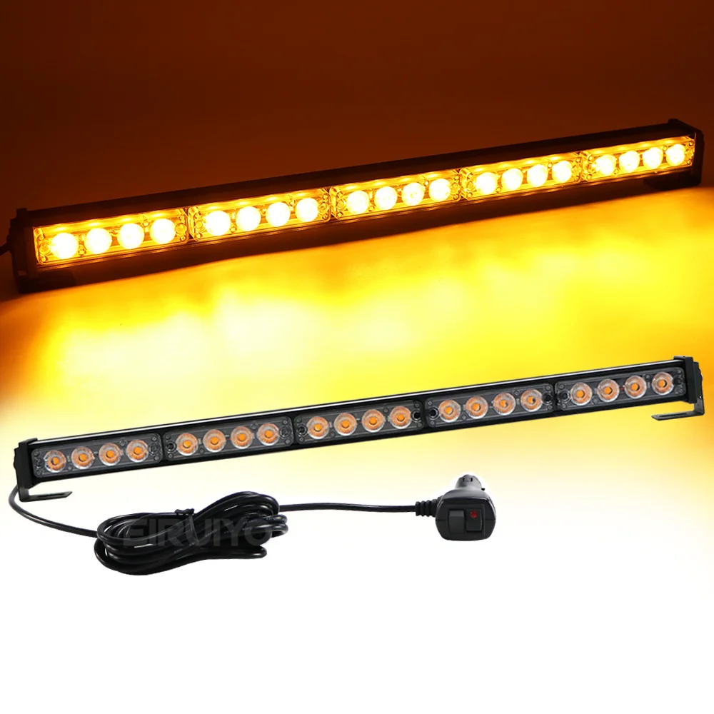 20 LED Warning Light Bar Police Strobe Emergency Light 12v Car Truck Beacon Autos DRL Safety Signal Lamp 26 Flash Modes Amber