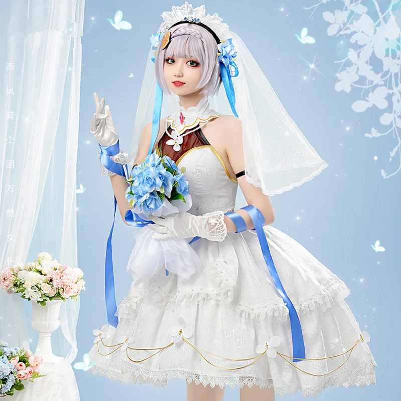 Noelle Wedding Dress Cosplay Costume Game Genshin Impact Rose Anime Girl Women Role-playing Clothing for 2024 Sizes S-XL New