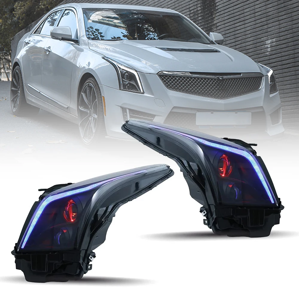 

Headlights for Cadillac ATS ATSL 2014-2018 Led Start Up Animation Front HeadLamps With Red Devil-eyes Assemblly