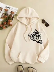 A Cute Little Cat With A Sideways Body Hoodie Women Simple fur-liner Hoody Autumn S-XXL Sweatshirt Fashion Quality Woman Tops