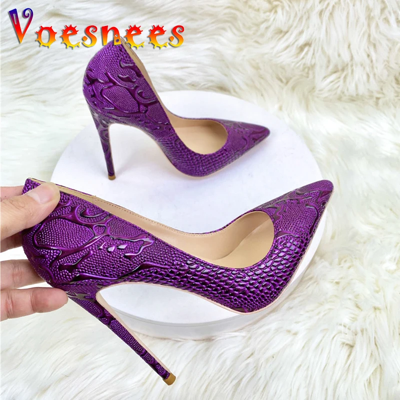 Fashion Pointed Toe Women's Wedding Pumps 2023 Autumn New Emboss Office High Heels Designer New Snake Patterned Party Shoes 12CM