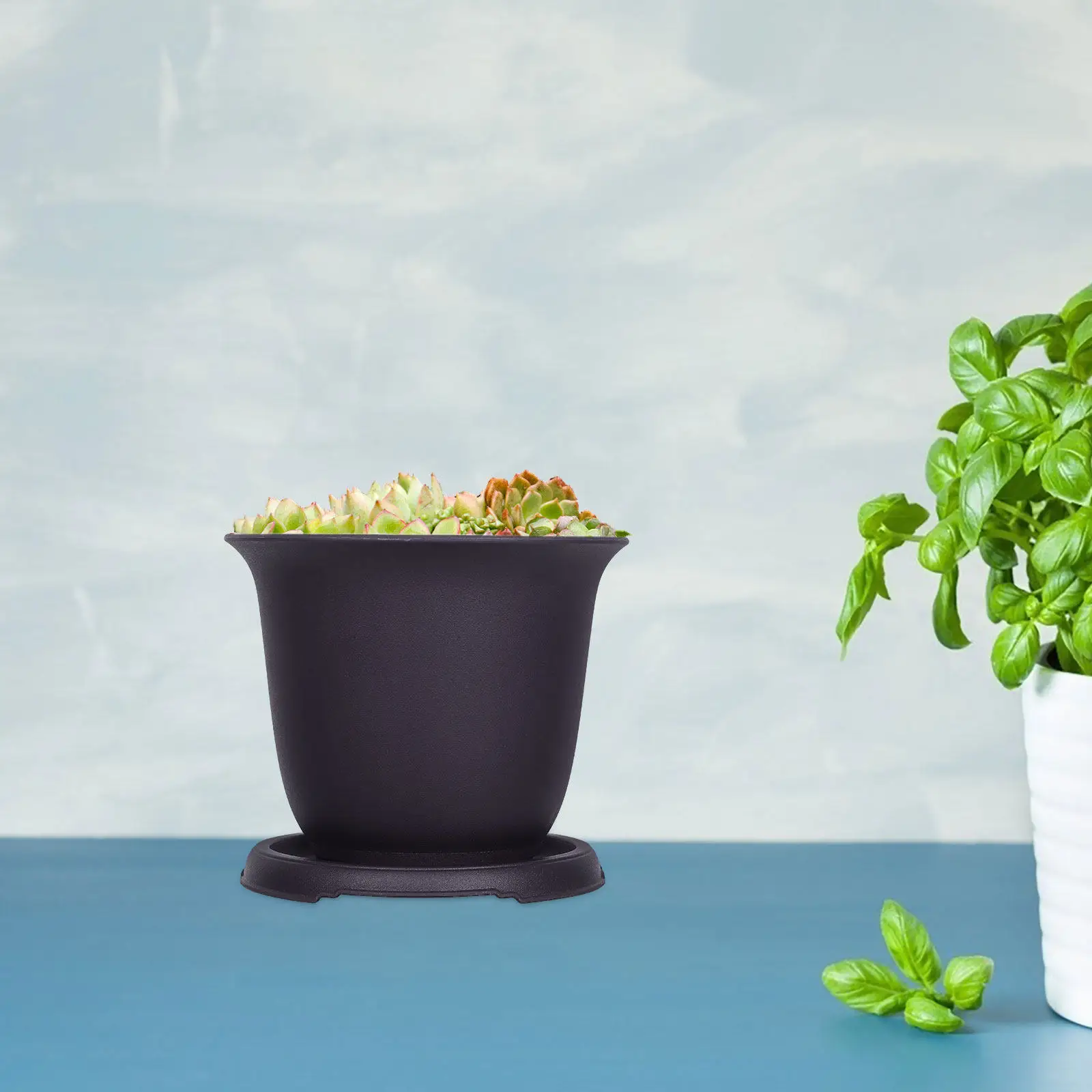 Sleek Sturdy Plastic Flower Pots with Tray for Indoor Outdoor Use Perfect for Succulents Bonsai Small Plants Gardening
