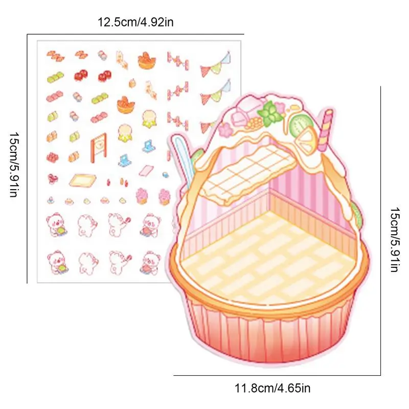 Autocollants de scène de maison Miniature, autocollants de paysage 3D, panier mignon de dessin animé, autocollants de maison, meubles, papier adhésif pour Scrapbooking