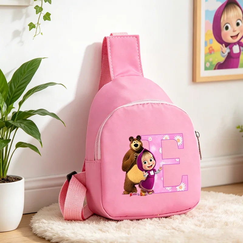 Mashas and The Bear Chest Bag Kawaii Anime Cartoon Fashion Letter Shoulder Bag Lightweight Portable Travel Crossbody Pouch Gift
