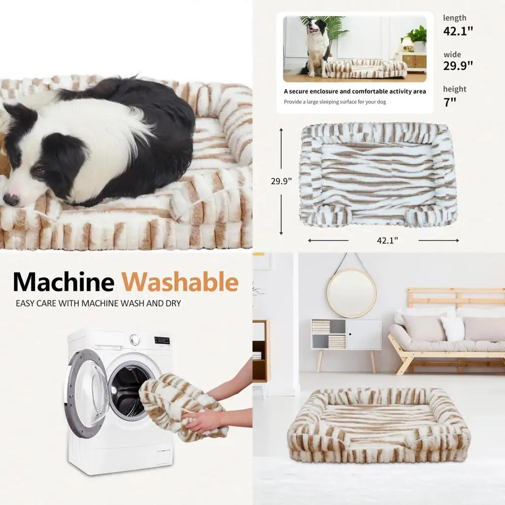 

Водостойкая кровать для собак из пены с эффектом памяти XL, плюшевая и нескользящая, съемный чехол, тигровая полоска цвета хаки (X-Large)