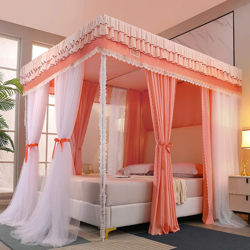 Luxury European Style Two-story Three-door SquareFloor-to-ceiling Lace Princess Wind Bed Curtain Mosquito Net Room Decoration