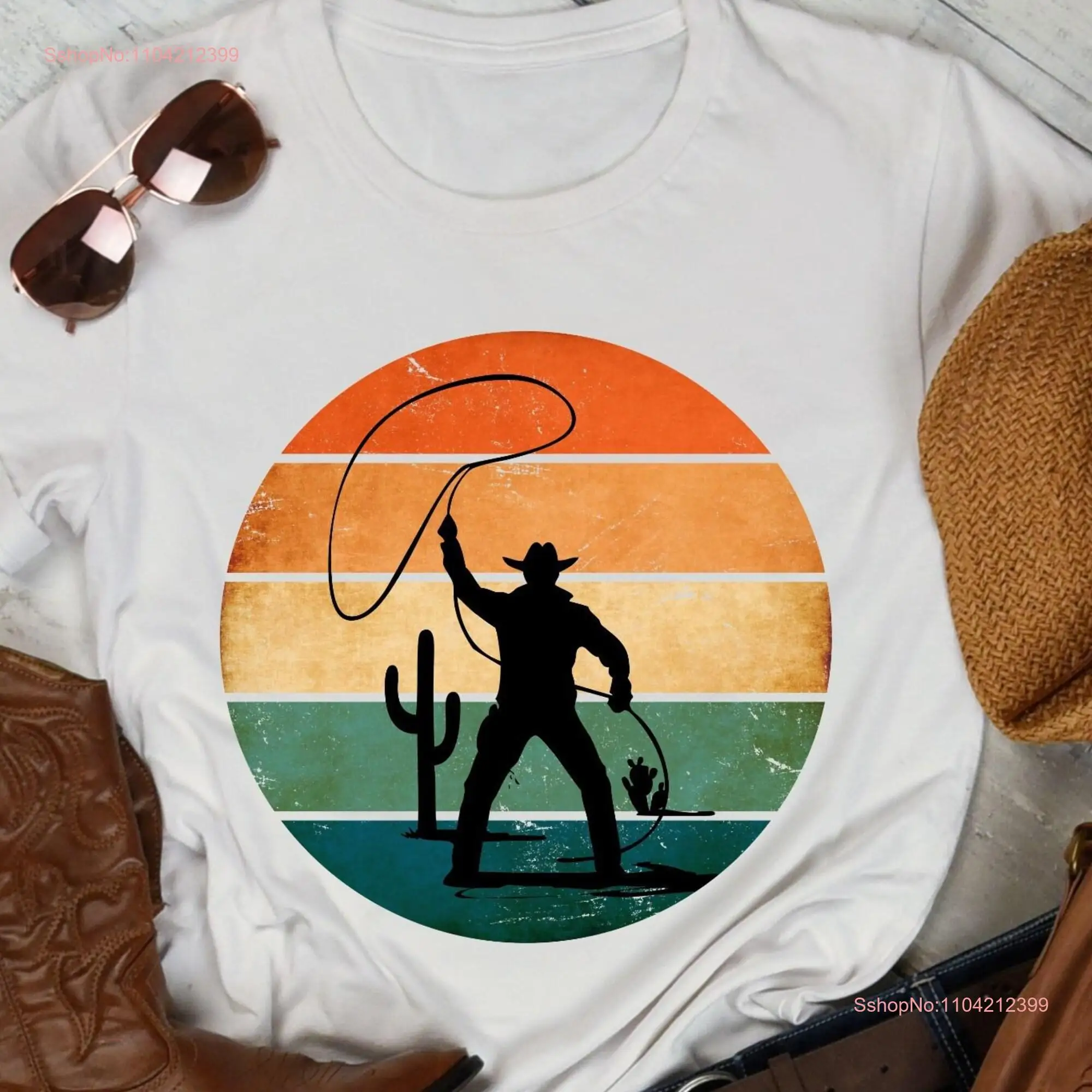 Cowboy with Lasso T Shirt cowgirl rodeo retro long or short sleeves