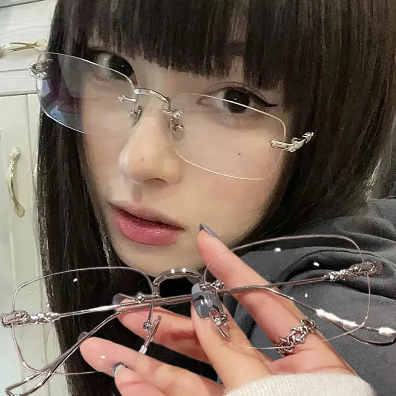 Neue transparente, quadratische, randlose Brille, blaues Licht blockierende Brille, modisch, rahmenlos, für Damen und Herren, silberne Computerbrille