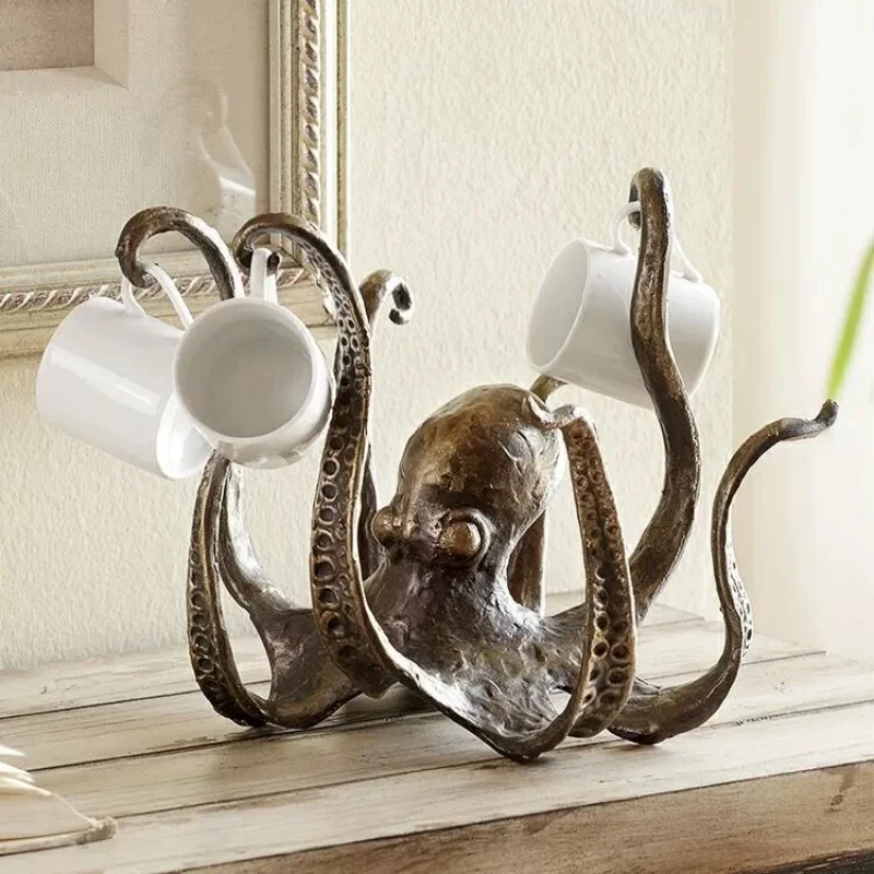 1pc Octopus Sculpture Cup Holder, Octopus Home Resin Ornament, Living Room Garden Landscape Aquarium Resin Decoration Ornament