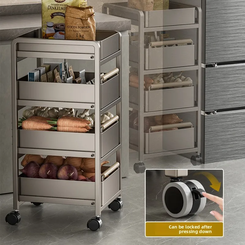 

Rolling Kitchen Storage Cart with 3 Tiers Space Saving Utility Shelf for Vegetables Mobile Snack Organizer Narrow Pantry Basket