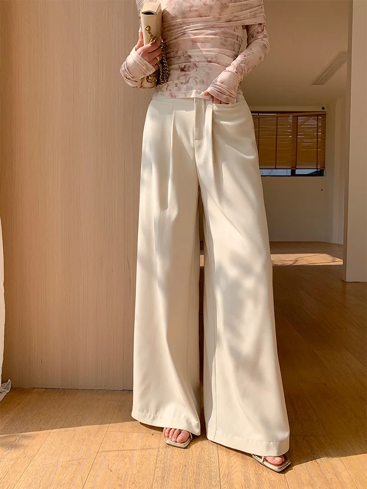 

JWUNIQUE Women's Casual Wide Leg Suit Pants High Waist Slimming Floor Length Pocket Detail Summer 2026 Polyester Fiber
