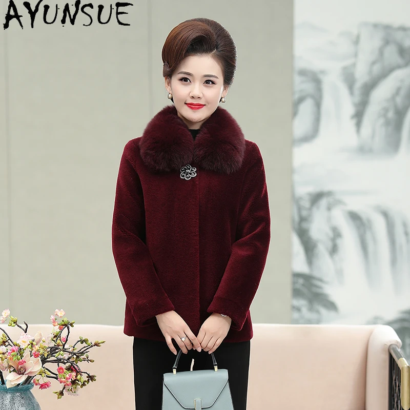 AYUNSUE Cappotto di lana 100% di alta qualità Donna 2025 Abiti invernali Cappotti di tosatura di pecore reali per donna Pelliccia composita Пegoьто Ж erotismoе