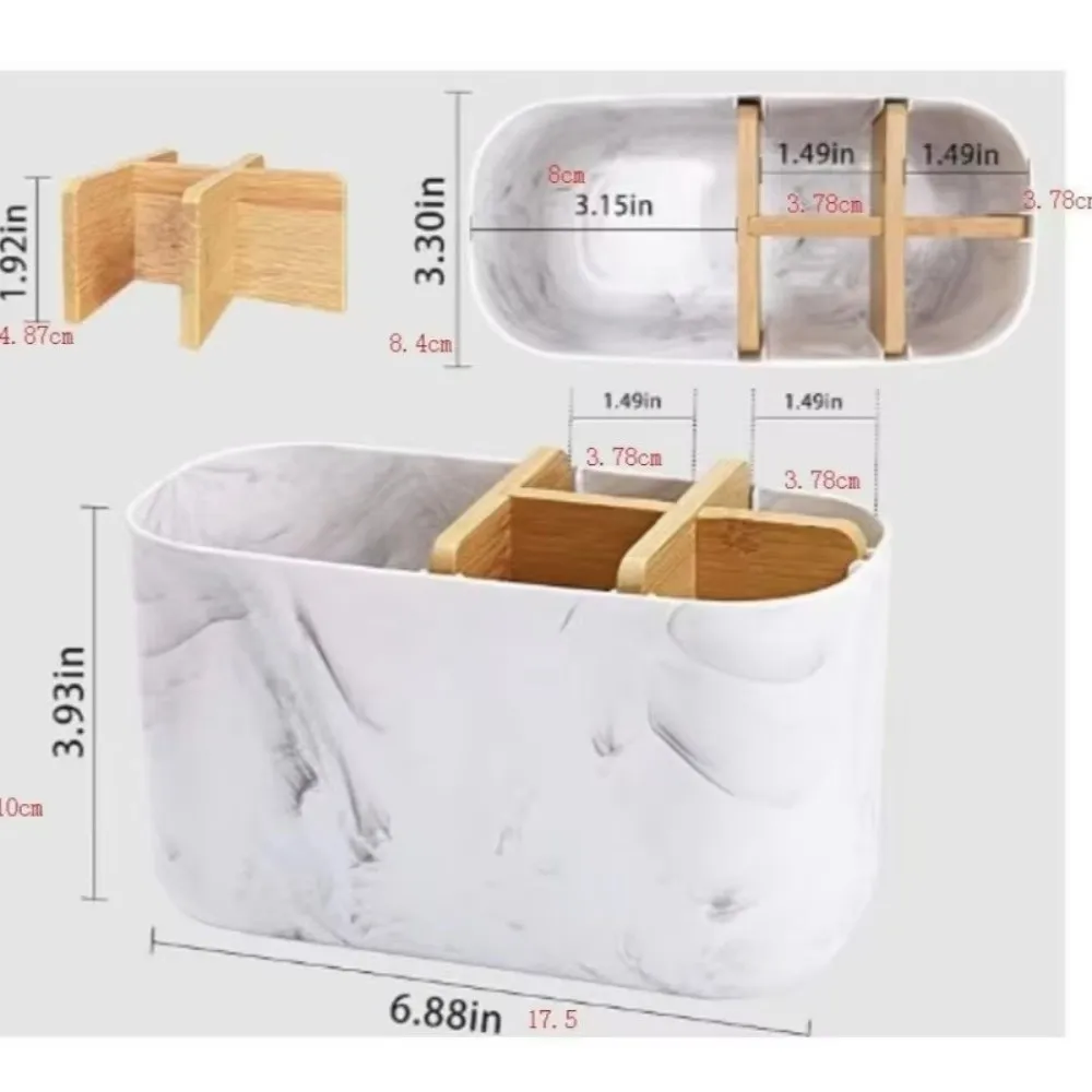 Multi-Slot Toothbrush Holder Plastic Toothpaste Storage Bamboo Toothbrush Holder Cosmetic Storage Bathroom Counter Organizer - view 6