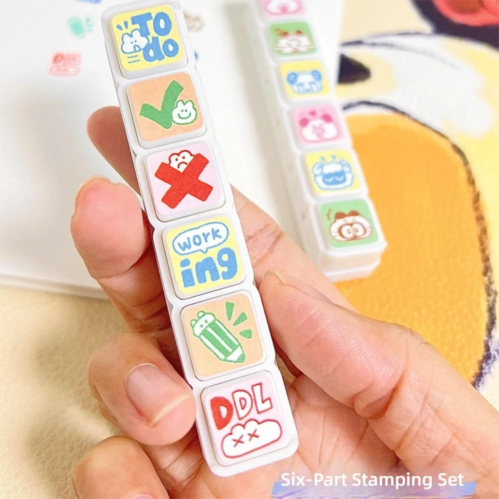 New Cartoon Animal Seal Stamp Set Kawaii Versatile DIY Stamps Six Button Set Reward Stamps Daily Decorative